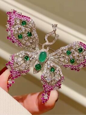Pink & Green Crystal Butterfly Statement Brooch